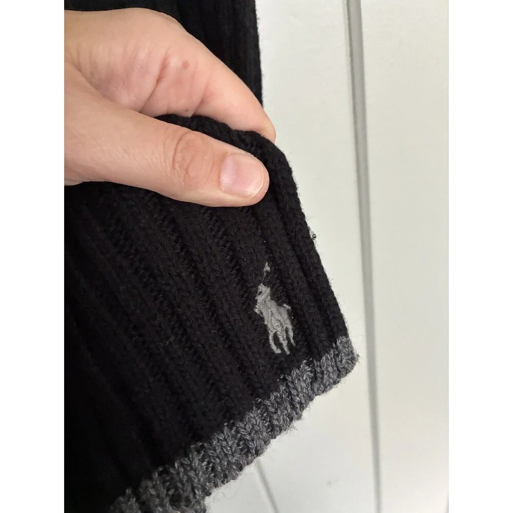 Polo Ralph Lauren Classic Rib Knit Wool Blend Logo Black Scarf  70